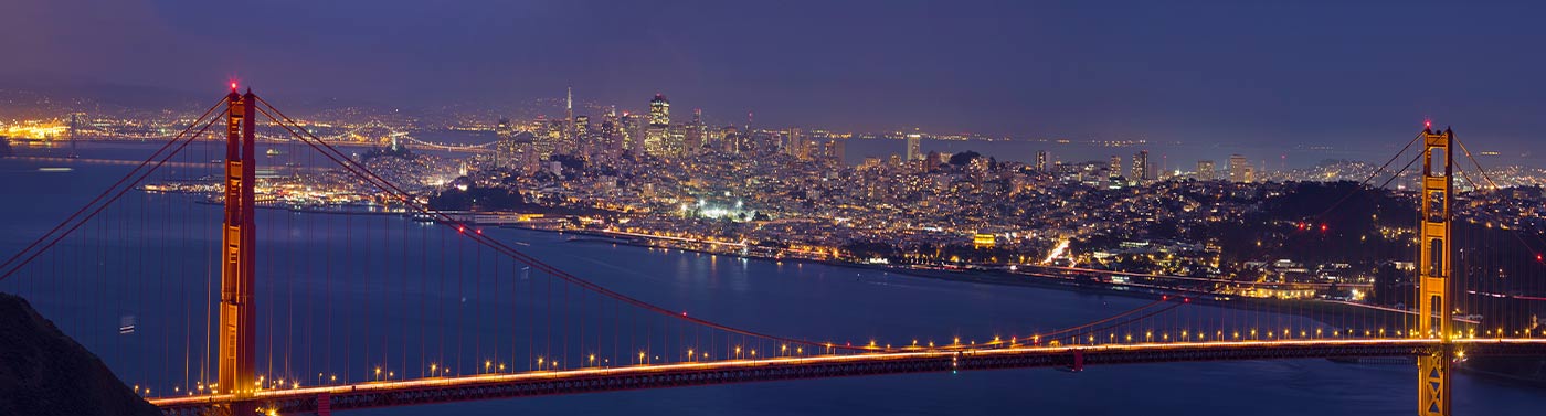 Golden Gate Bridge overlooking San Francisco Bay Area, California