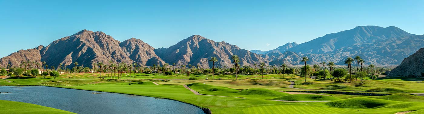 golf course a mountain range in palm springs, ca