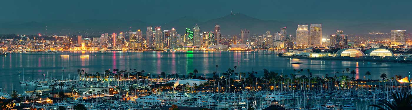 san diego, ca skyline and harbor at night